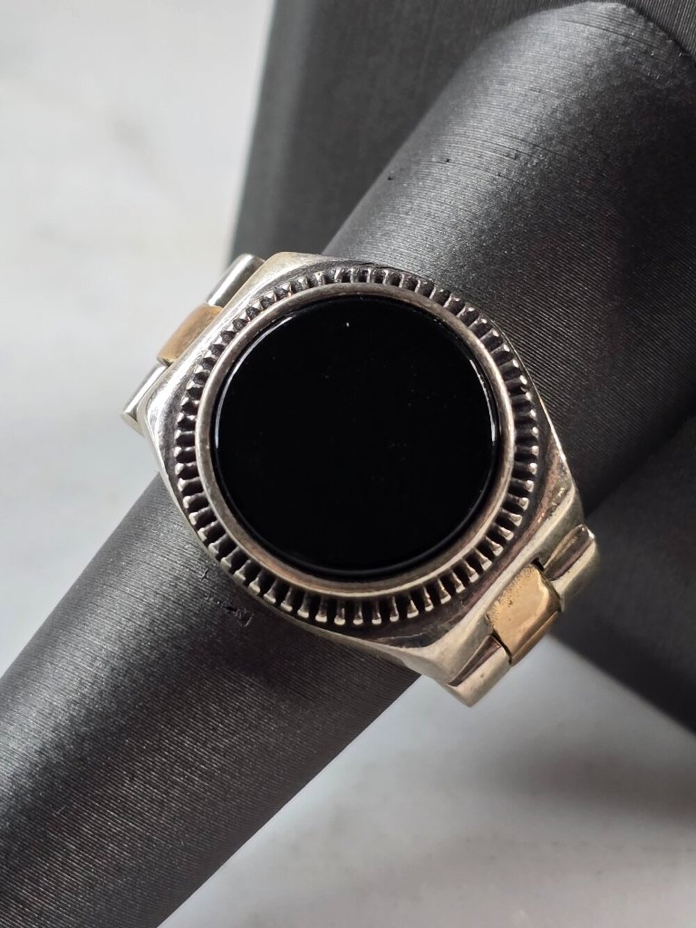 Mens Sterling Silver Onyx Watch Band Ring 14.8g E3014